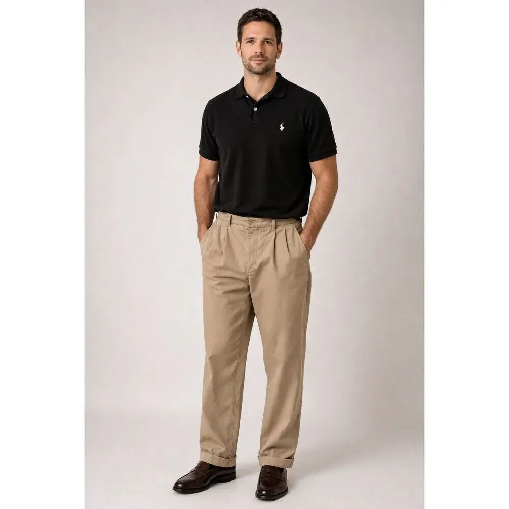 Polo Ralph Lauren Ethan Khaki Pleated Pants Mens 35x32 Cotton